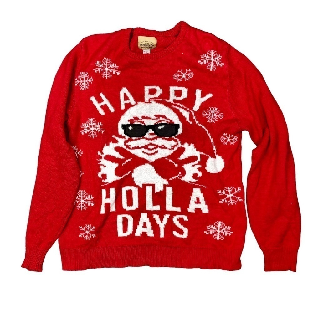 Novelty Christmas Santa sweater ugly sweater Sears Kmart kitschy M